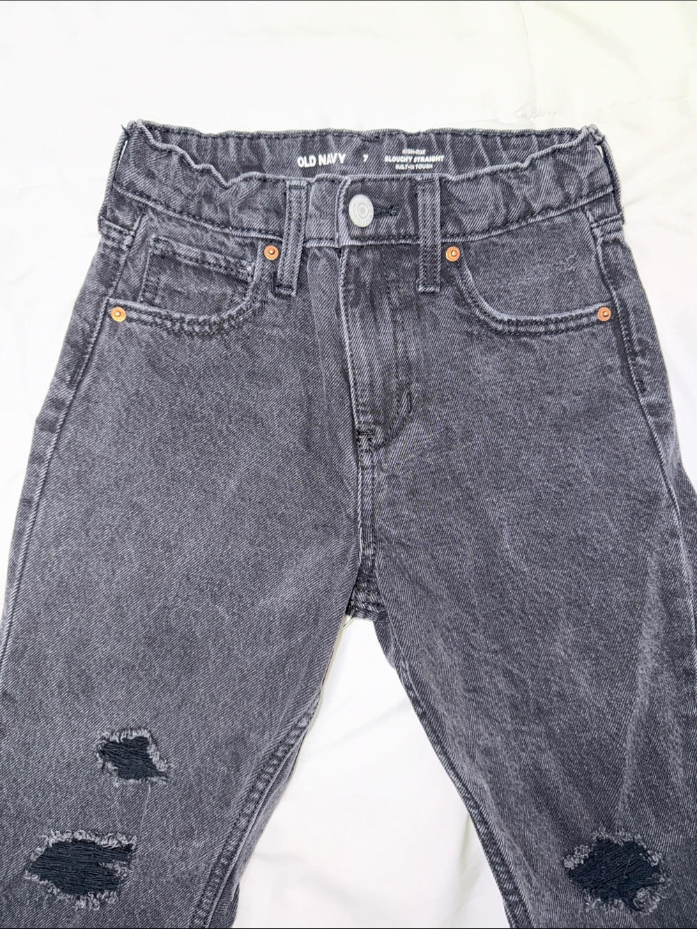 Old Navy Kid’s Charcoal Slim Straight Jeans with Distress